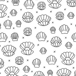 Deep sea shells and pearls mermaid theme ocean shell illustration girls monochrome black and white