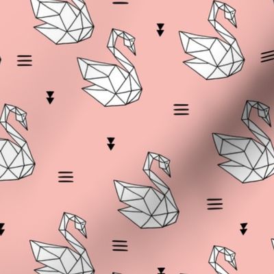 Sweet romantic geometric swan summer japanese paper origami print pink girls