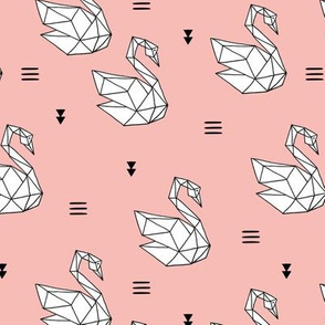 Sweet romantic geometric swan summer japanese paper origami print pink girls