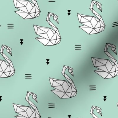 Sweet romantic geometric swan summer japanese paper origami print mint