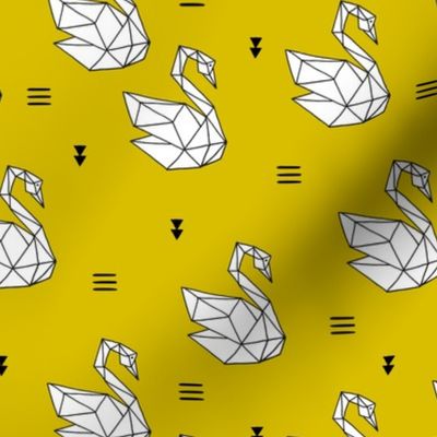 Sweet romantic geometric swan summer japanese paper origami print yellow summer