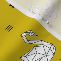 Sweet romantic geometric swan summer japanese paper origami print yellow summer