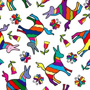 Mexican Otomi Rainbow Donkeys, Butterflies and Flower