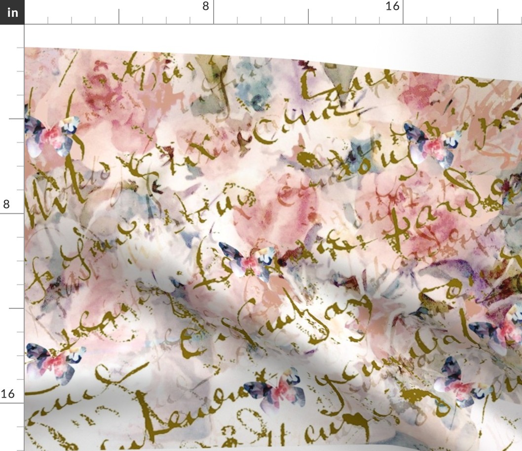 French Script, butterfiles and roses