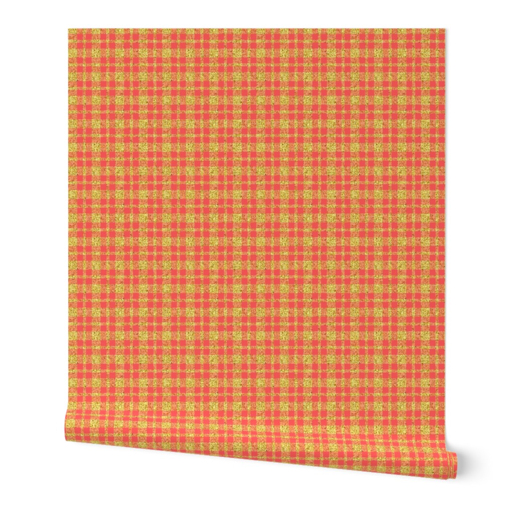 CSMC47  - LG - Speckled Gold and Coral Plaid