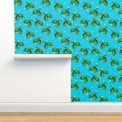 Bright Sea Turtles on Bright Ocean Blue with Bubbles - Larger