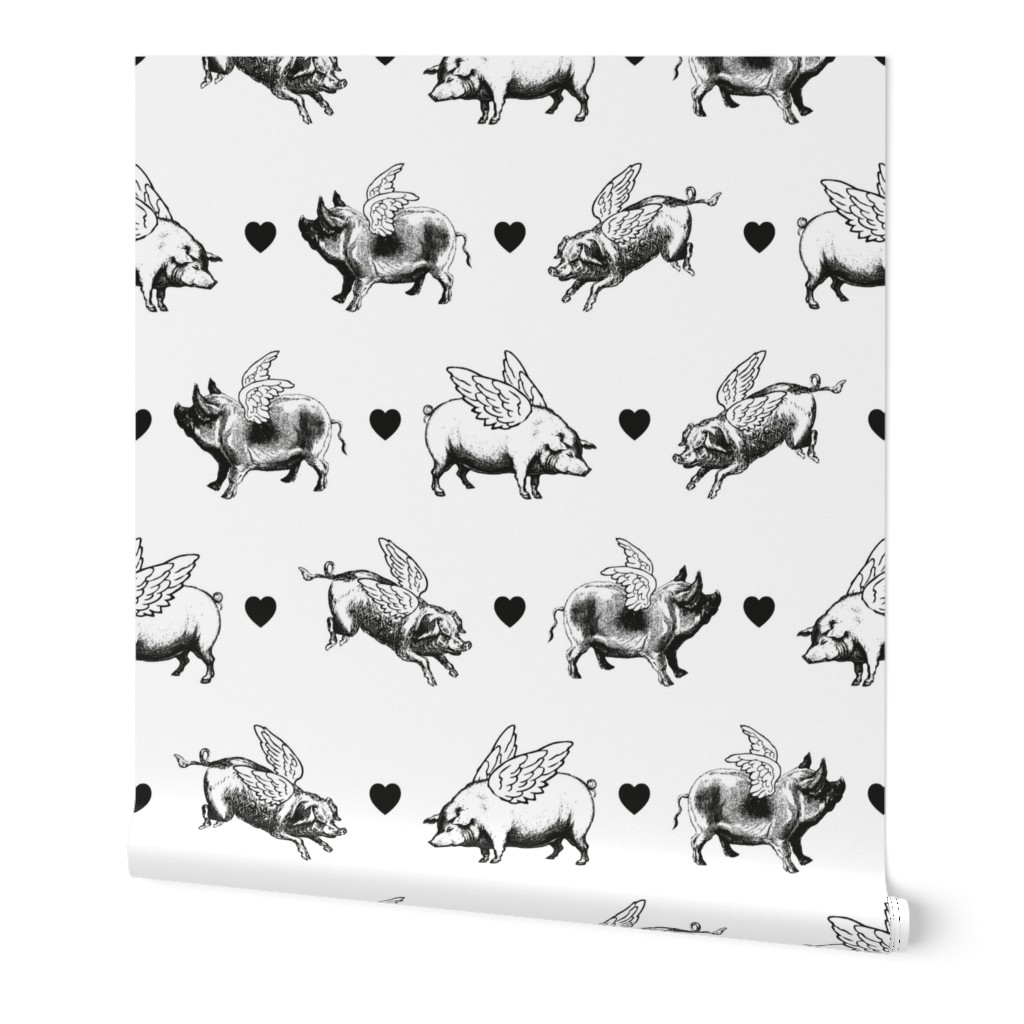 Vintage Flying Pigs | Black and White |