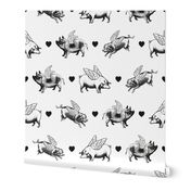 Vintage Flying Pigs | Black and White |