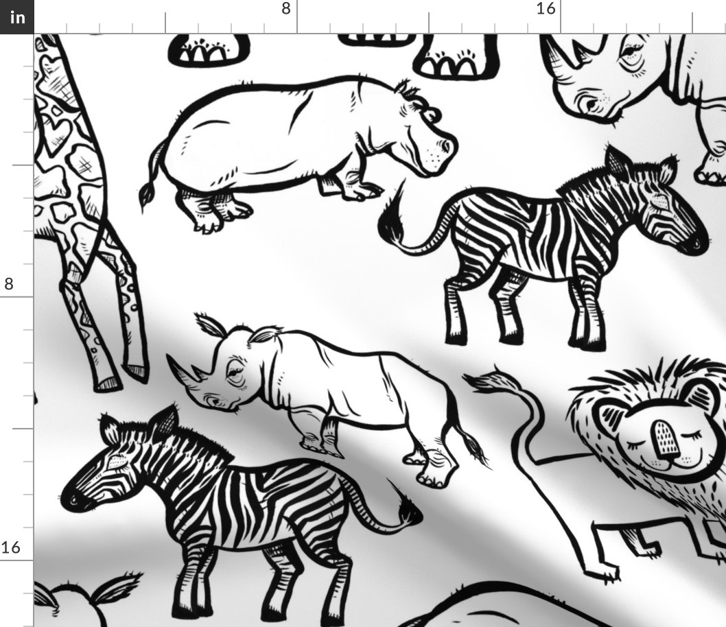 Black Ink Animals on White - Large Scale Print
