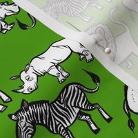 Black Ink Animals on Green