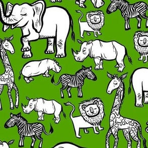 Black Ink Animals on Green