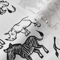 Black Ink Animals on White - Medium Scale Print
