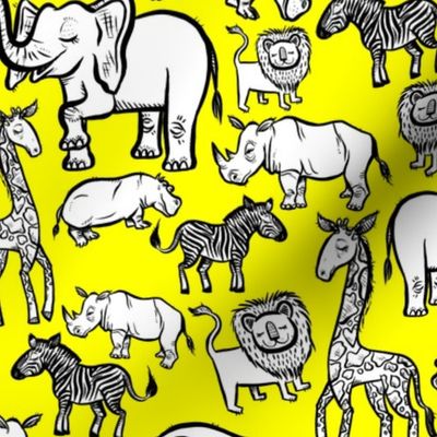 Black Ink Animals on Yellow