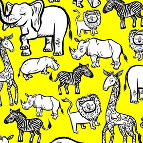 Black Ink Animals on Yellow