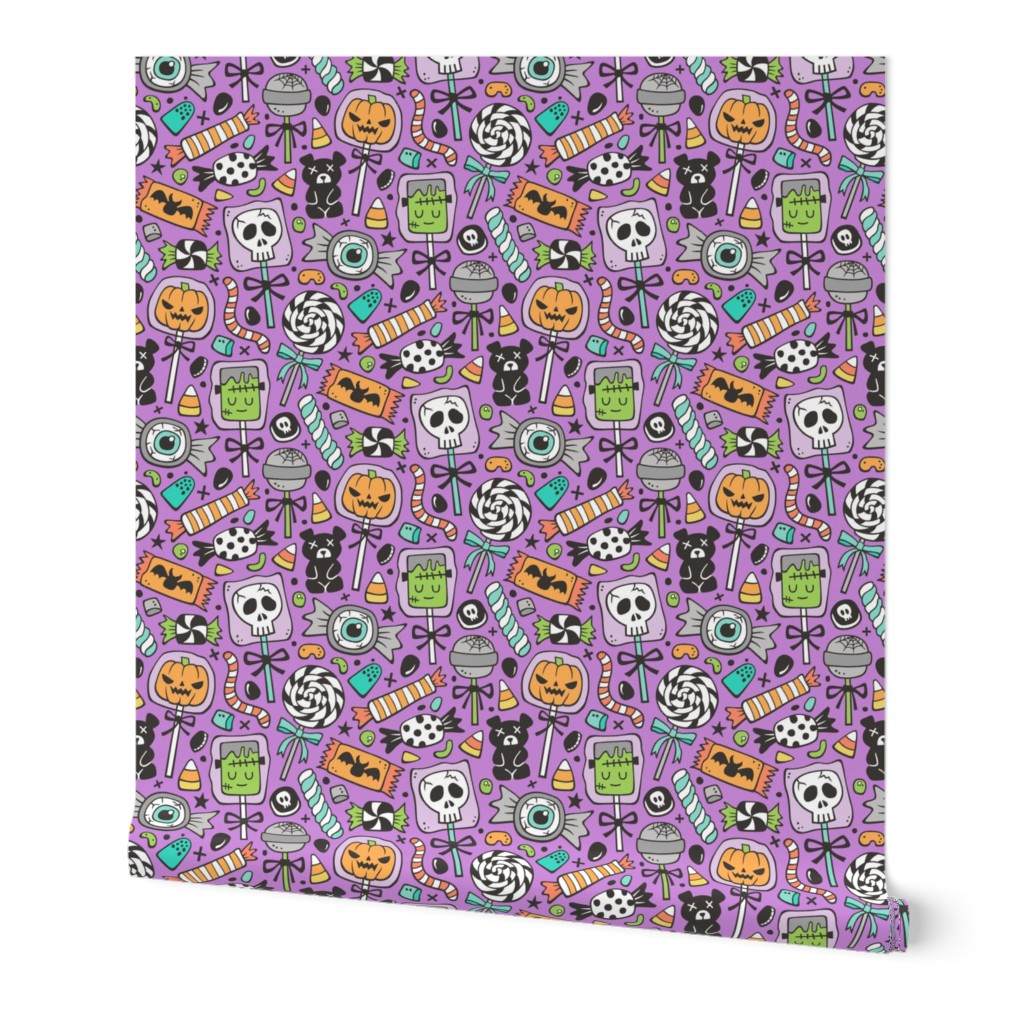 Trick or Treat Halloween Fall Candy on Dark Purple