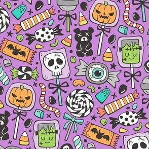 Trick or Treat Halloween Fall Candy on Dark Purple