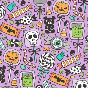 Trick or Treat Halloween Fall Candy on Purple