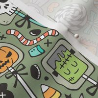 Trick or Treat Halloween Fall Candy on Olive Green