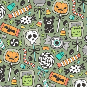 Trick or Treat Halloween Fall Candy on Olive Green