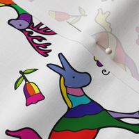 Rainbow Animals, Mexican Otomi Donkey, Chicken, Deer, Butterflies and Flowers