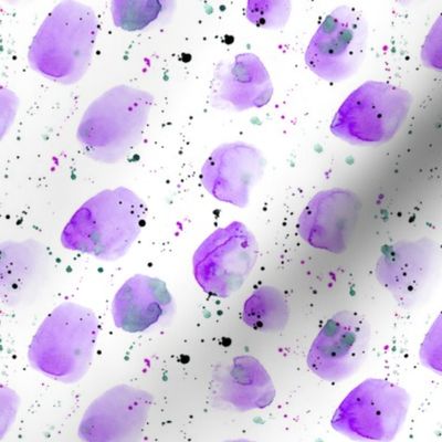 Watercolor purple stains with splatters || paints pattern for nursery