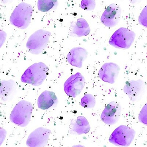 Watercolor purple stains with splatters || paints pattern for nursery