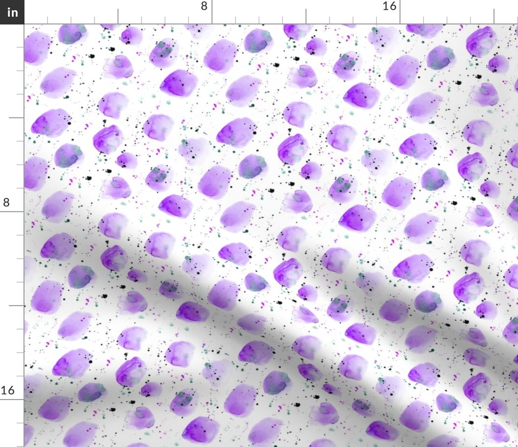 Watercolor purple stains with splatters || paints pattern for nursery