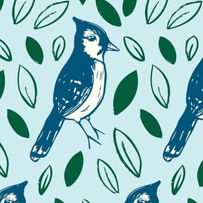 Block printed blue jay