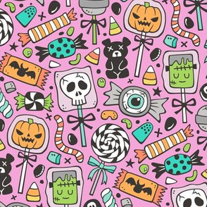 Trick or Treat Halloween Fall Candy on Pink