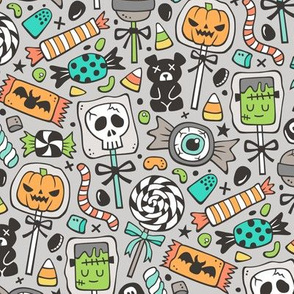 Trick or Treat Halloween Fall Candy on Light Grey