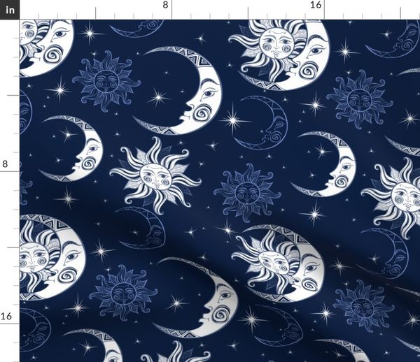 Fabric By The Yard Sun Moon And Stars Space Background Night Sky
