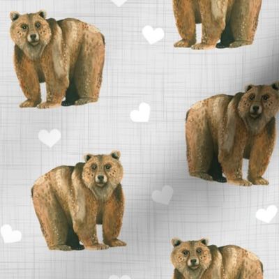 Bears and Hearts on Linen