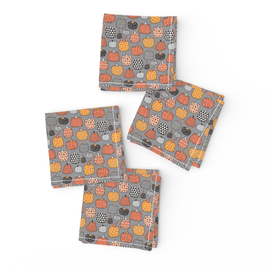 Geometric Pumpkin Fall Halloween in Black&White Orange on Grey Tiny Small 1 inch