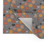 Geometric Pumpkin Fall Halloween in Black&White Orange on Grey Tiny Small 1 inch