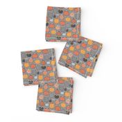 Geometric Pumpkin Fall Halloween in Black&White Orange on Grey Tiny Small 1 inch