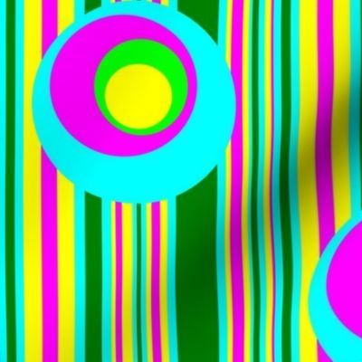 Bright Wonky Circles on Bright Wonky Stripes