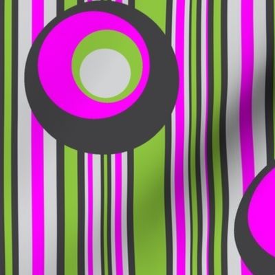 Wonky Circles on Wonky Stripes Green with Purple