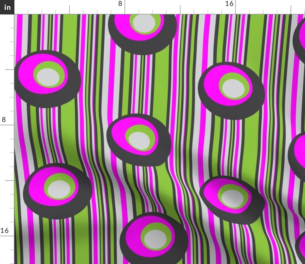 Wonky Circles on Wonky Stripes Green with Purple