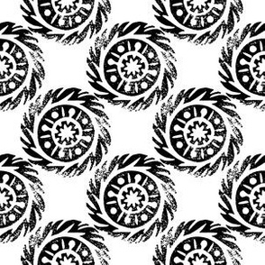 Linocut mandala pattern black on white