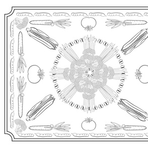 black and white coloring harvest tea towel