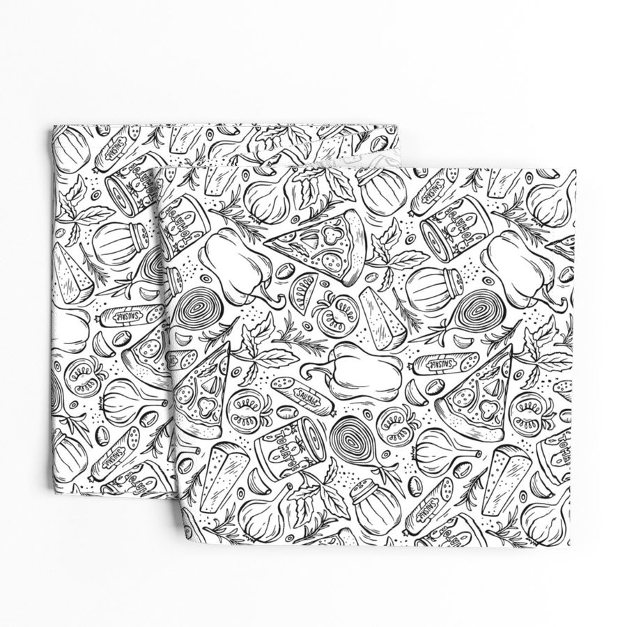 Pizza Night - Coloring Book Black & White Regular Scale