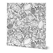 Pizza Night - Coloring Book Black & White Regular Scale