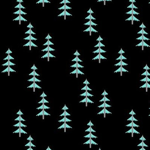 Blue Trees (black) Woodland Forest Fabric, gray tree trunks