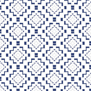 Rough Geometric Aztec Print - Navy Blue - Small Scale