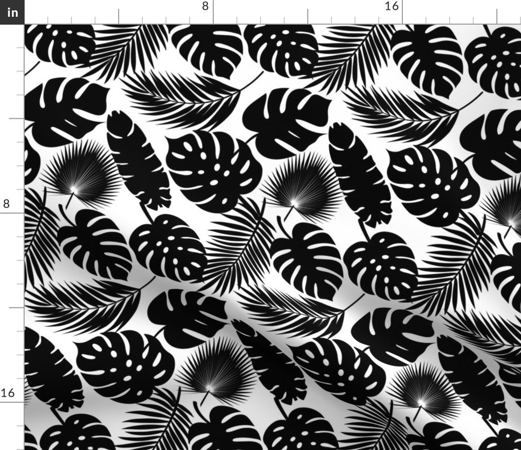 Tropical Leaves - Black on White - Small Scale