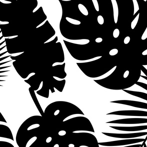 Tropical Leaves - Black on White - Large Scale