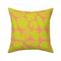 Tropical Leaves - Lime on Coral - Small Scale