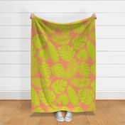 Tropical Leaves - Lime on Coral - Large Scale