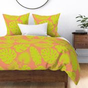 Tropical Leaves - Lime on Coral - Large Scale