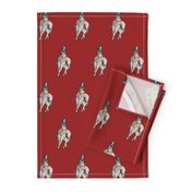 EQ_6009_B Equestrian rider hunter class watercolor doodle horse on cranberry red background